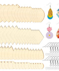 Unfinished Wooden Earring Blanks Set With Teardrop, Circle, Leaf, And Diamond Shapes, 60 Blanks Plus 60 Earring Hooks And 60 Jump Rings For DIY Jewelry Making.