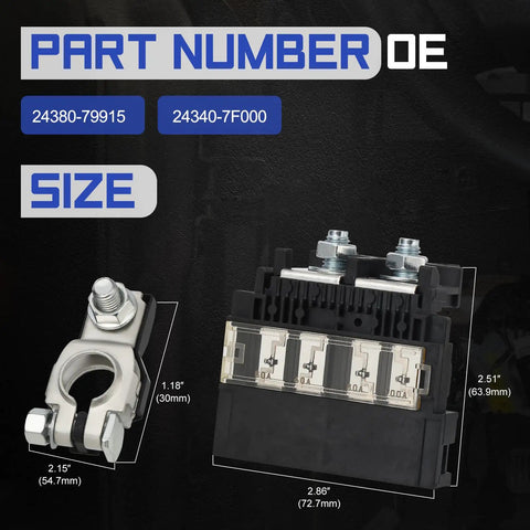 Durable Positive Battery Fuse Holder With Battery Terminal Connector for Nissan 350Z 370Z and other models, size details shown
