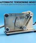 Automatic tensioning wheel for Compact Mini Belt Sander With Polishing Wheel And Automatic Tensioning For Desktop Use.