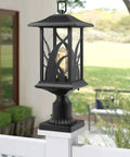 Outdoor Post Light Set 21 Inch Tall Cast Aluminum Pier Mount Lantern With Base Black Exterior Finish Clear Glass Panels Traditional Style For Garden Driveway Pillars Two Pack