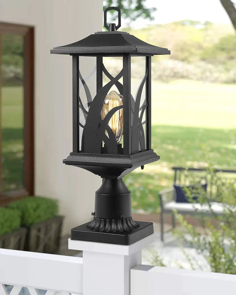Outdoor Post Light Set 21 Inch Tall Cast Aluminum Pier Mount Lantern With Base Black Exterior Finish Clear Glass Panels Traditional Style For Garden Driveway Pillars Two Pack