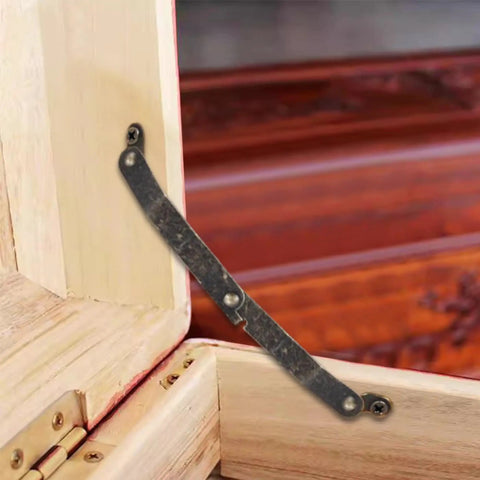 4 Pack Small Antique Brass Lid Folding Support Hinges For Wooden Boxes, Jewelry Cases And Chests installed view.