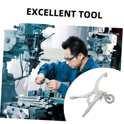 Rock Solid Adjustable Drill Press Locking Clamp Vise Built Tough As Nails For Woodworking And Metal Projects With Quick Adjustments and Iron Grip for Weekend Warriors and Pros, a user operates machinery in a workshop.