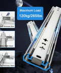 Front view of Heavy Duty Drawer Slides 265 Lb Full Extension Locking Runners With Built In Safety Lock 3 Fold Design