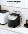 Countertop Ice Maker With Handle Portable Bullet Ice In 6 Minutes in black, compact size on kitchen counter
