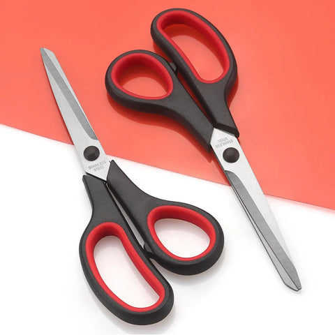 8.5 Inch All Purpose Scissors Set With Stainless Steel Blades, Sharp And Durable Pro Grade Heavy Duty Do It All Multi Purpose Shears, 2 Pack For Kitchen, Craft, Office Tasks And Sewing, black and red handles