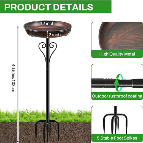 Vintage Bronze Metal Bird Bath And Feeder Bowl For Outdoors With Upgraded Five Prong Base And Taller Support Rod in garden