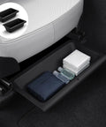 Under Seat Storage Box And Hidden Organizer Tray For 2025 2026 Tesla Model Y visible with organized items inside.