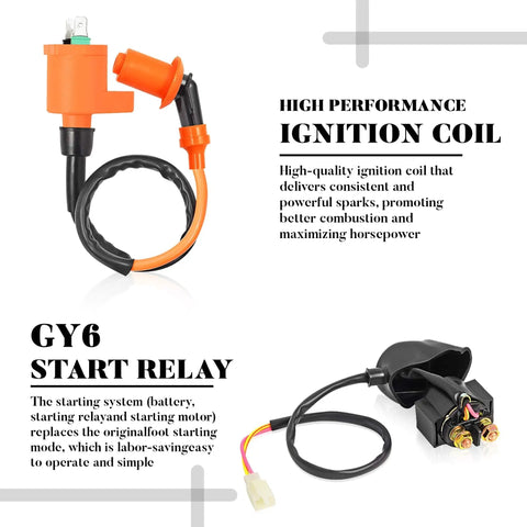 GY6 Beefed Up Performance Ignition Coil Kit With Regulator Rectifier CDI Box Solenoid Relay A7TC Spark Plug And Oil Filter