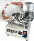 Heavy Duty Desktop Pellet Extruder Built For Slick Filament Casting 1000W with polymer chips in hands and control panel.
