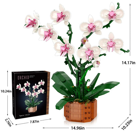 Orchid Floral Building Blocks Kit For Adults Dope DIY Flower Brick Set For Home Decor 729 Pieces Realistic Orchid Build Perfect Gift For Mom Girlfriend Valentines Or Mothers Day, 14.96 x 10.23 x 14.17 in