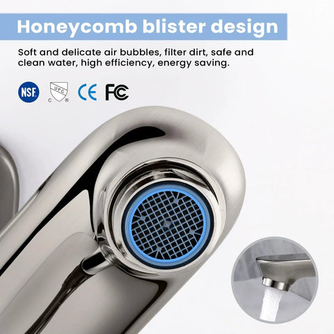 Close-up of honeycomb design on Touchless Bathroom Faucet With Dual Sensor, 1 Or 3 Hole Installation, Brushed Nickel Finish