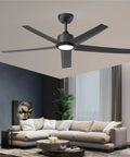 52 Inch Black Ceiling Fan With Light And Remote Control 3CCT Quiet DC Motor 5 Blade Modern Farmhouse Style in living room