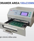 Efficient 110V 800W Infrared Reflow Oven For PCBs And BGA Soldering showing open tray with control panel