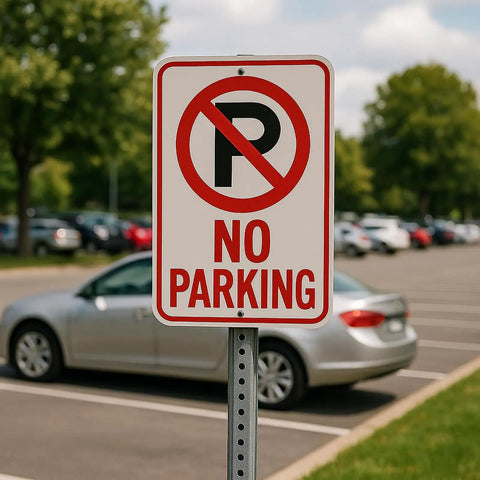 4 Pack 18 By 12 Inch No Parking Signs Made From Reflective Aluminum With Symbol, UV Protected, Rust Free, And Weather Resistant installed