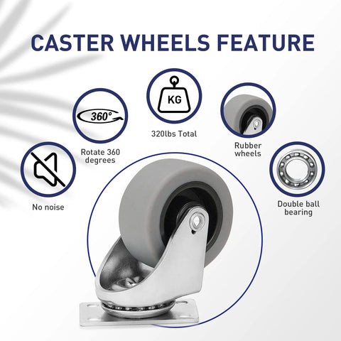 2 Inch Heavy Duty Rubber Caster Wheels Set Of 4 With Swivel Plate Castors 320 Lb Total Capacity Rust Resistant Caster Wheels for features