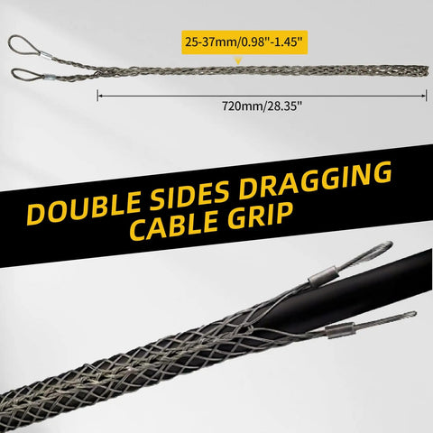Double Head Stainless Steel Cable Puller With Mesh Grip for light to heavy cables, 720mm length, 25-37mm diameter, ideal for pipelines