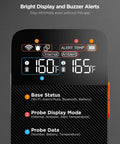 Dual Probe Smart Wireless Meat Thermometer With Bluetooth And WiFi Digital Oven Thermometer display showing temperature and alerts