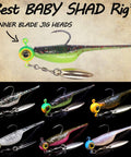 Crappie Fishing Kit With Baby Shad Soft Plastics And Spinner Jig Heads 40 Piece Crappie Panfish Lure Set with various shad colors