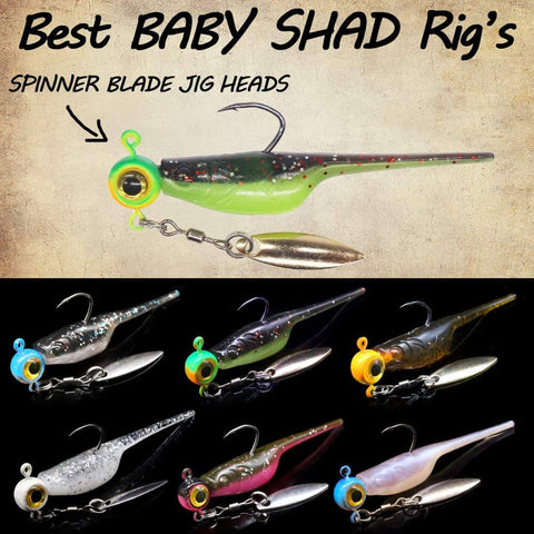 Crappie Fishing Kit With Baby Shad Soft Plastics And Spinner Jig Heads 40 Piece Crappie Panfish Lure Set with various shad colors