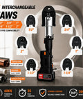 60KN Cordless Electric Pipe Crimper Tool 18V Brushless Hydraulic Press Kit with 6 interchangeable jaws for various pipe sizes.