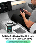 Plug Straight Into Your Ride With This Dope 300W Car Power Inverter Designed For Starlink Mini Users Plus Dual 110V AC Outlets Quick Type C Charging USB Ports And A Smart Digital Meter That Keeps Your Daily Commute Vibes Totally Smooth Today, showing built-in Starlink power port and smartphone use.