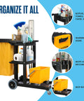 Cleaning Cart On Wheels For Janitorial And Custodial Use Heavy Duty Rolling Supply Organizer For Housekeeping Maintenance And Maid Services 440 LB Capacity