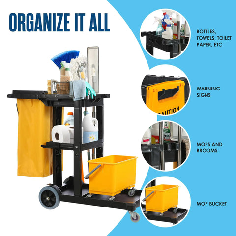Cleaning Cart On Wheels For Janitorial And Custodial Use Heavy Duty Rolling Supply Organizer For Housekeeping Maintenance And Maid Services 440 LB Capacity