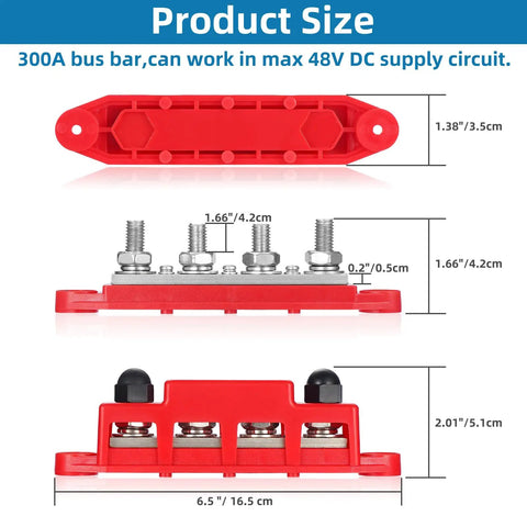 Red And Black Four Stud Power Distribution Block Pair For 12 Volt Rv Marine And Solar Setups with dimensions 6.5" x 1.38".