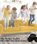 Children jumping on couch using No Slip Furniture Pads 2 Inch Round Rubber Caster Cups Thick Silicone Coasters For Hardwood Floors Anti Slip Bed Couch Stoppers To Prevent Sliding Black Four Pack