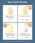 Rechargeable Egg Night Light For Baby And Kids With 7 Colors Changing Mode Stepless Dimming And Easy Touch Control Includes 1 Hour Timer BPA Free Nursery Light For Breastfeeding Diaper Changes Perfect Late Night Hack showing touch controls and color modes