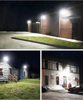 JUDYSSY Led Flood Lights Outdoor Security Lights White20V Led Work Light,Spot, 50W，150W，150W illuminating three buildings at night.