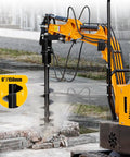Mini excavator with 6 inch auger drill, 2 hydraulic hoses, heavy duty bit, 40 inch drilling depth, detachable drill rod