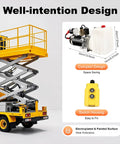 12V DC Electric Hydraulic Pump With 800W Power Unit For Heavy Lifting And Beefy Lifts shown on a scissor lift platform
