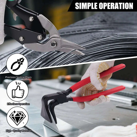 Beast Workhorse Heavy Duty 6 Piece Sheet Metal Tools Set With 3 Hand Seamers And 3 Aviation Tin Snips in operation