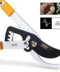 Heavy-Duty Gear-Bypass Lopper With 27 To 40 Inch Adjustable Telescoping Handles and Ratcheting Cut, close-up of cutting blade and grip