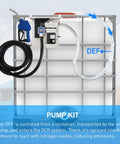 Heavy Duty Diesel Exhaust Fluid Pump Kit 110V All In One Dispensing System with hose and nozzle attached to container