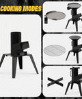 Three In One Camp Rocket Stove Kit With Griddle Grill And Pot Rack Portable Wood Burning Stove With Detachable Stand shown.
