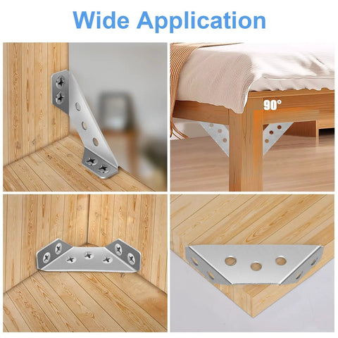Installation of 50 Pcs Universal Stainless Steel Furniture Corner Connectors With Screws for Shelves, Cabinets, and Wood Furniture