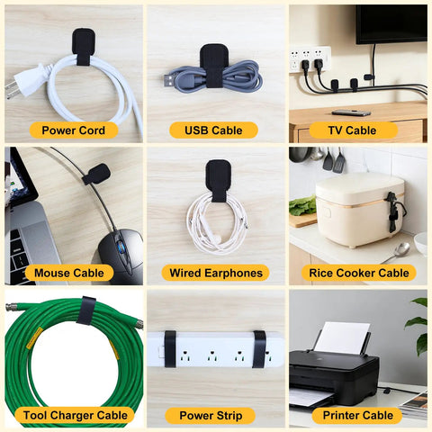 Image of heavy duty self adhesive cable straps with strong sticky backing reusable hook and loop ties for under desk cable management