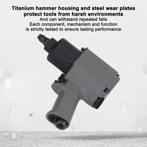 Half Inch Air Impact Wrench With 850 Nm Torque And Full Socket Kit Heavy Duty Pneumatic Pistol Grip Tool for Auto Repair side view on a silver background.