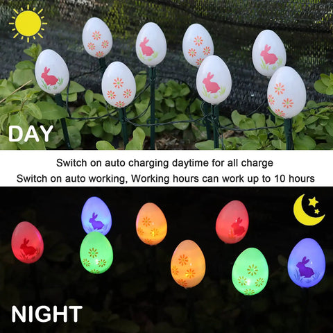 20 LED Solar Easter Egg Lights Outdoor Stake With 25 Ft Cord, 8 Modes Waterproof Yard Pathway Garden Lights For Easter Decor