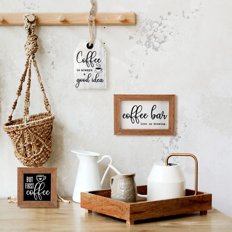 Three Piece Coffee Bar Decor Signs Set But First Coffee Wood Signs For Farmhouse Kitchen And Bar Tray Display Coffee Bar Love Is Brewing