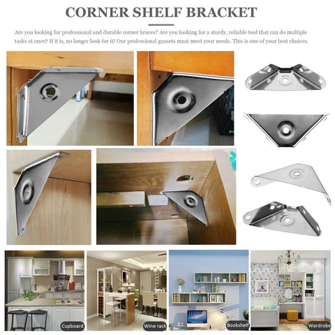 Stainless Steel Angled Corner Brackets 24 Pack For Solid Beefed Up Furniture Reinforcement With Triangular Design displayed