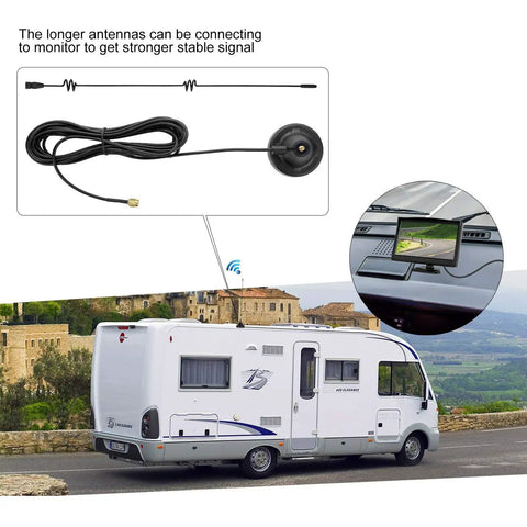 Longer Stronger 7dB Power Cable With 13.5 Ft Extension Cable for RV monitor setup showing usage for stable signal