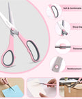6 Pack 8 Inch Multipurpose Comfort Grip Scissors Set With Colorful Handles Ergonomic Sharp Blades, pink handle detail