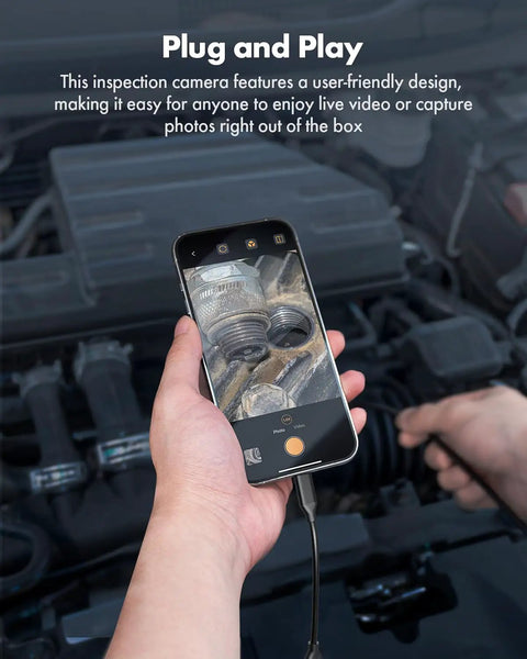 1920P Endoscope With Light Snakes Through Tight Spots Like A Pro used on car engine showing live video on phone