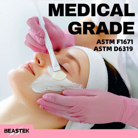 Nitrile Disposable Gloves 4 Mil Powder Free Latex Free Medical Grade for esthetician use, applying facial mask