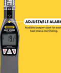 Handheld Heat Stress Monitor With WBGT Globe Temperature And Humidity Readouts For On Job Sites And Gyms, adjustable alarm feature