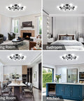 6 Light Sputnik Style Semi Flush Mount Ceiling Fixture in Black Finish for Living Room Bedroom Kitchen and Office Modern Industrial Chandelier with Dope Vibe and UL Listed Safety installed in various rooms